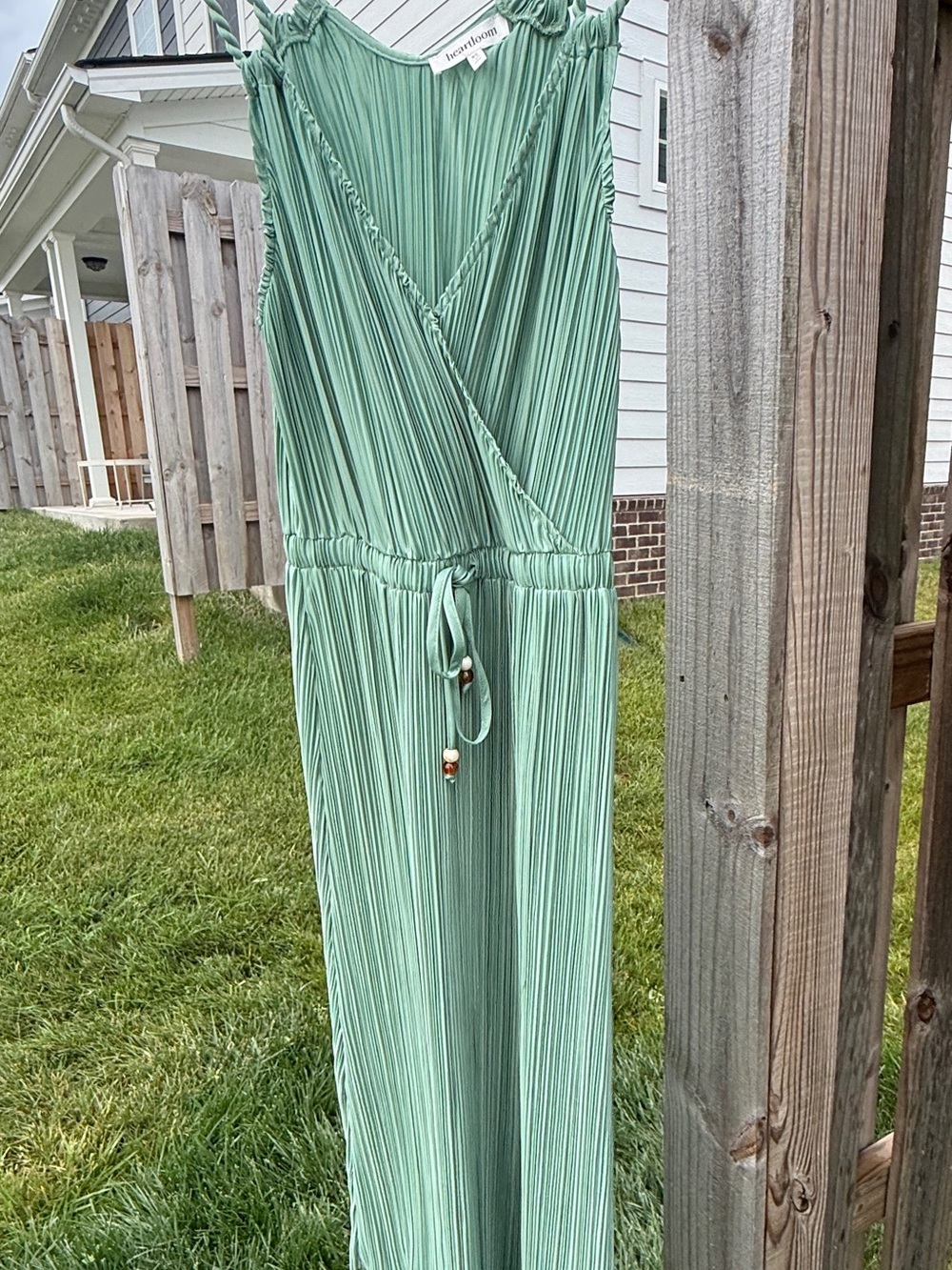 Heartloom - Revolve Zelda Dress in Jade Pleated Maxi Dress with Braided Straps